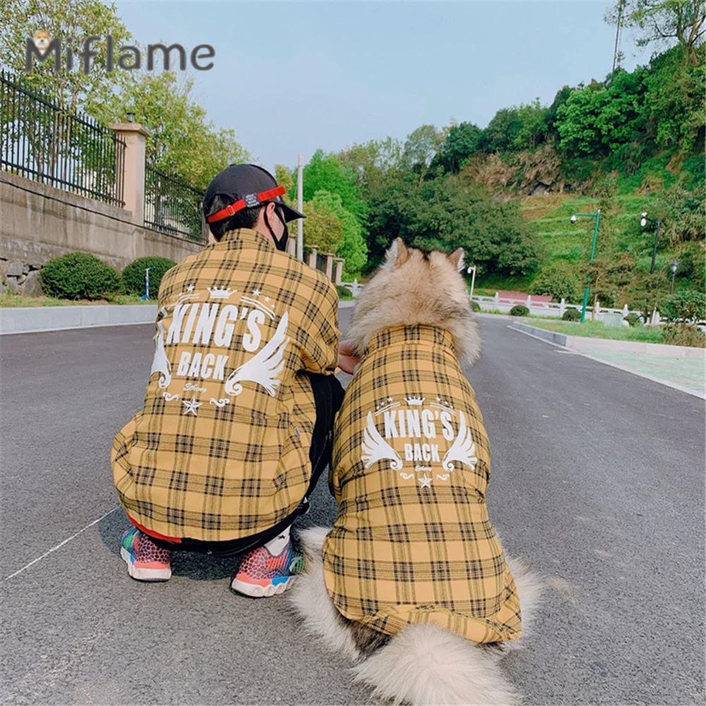 

Miflame Yellow Grid Pet Parent-child Shirt Alaskan Samoyed Spring Summer Thin Dog Clothes Cool Dog And Owner Matching Outfits