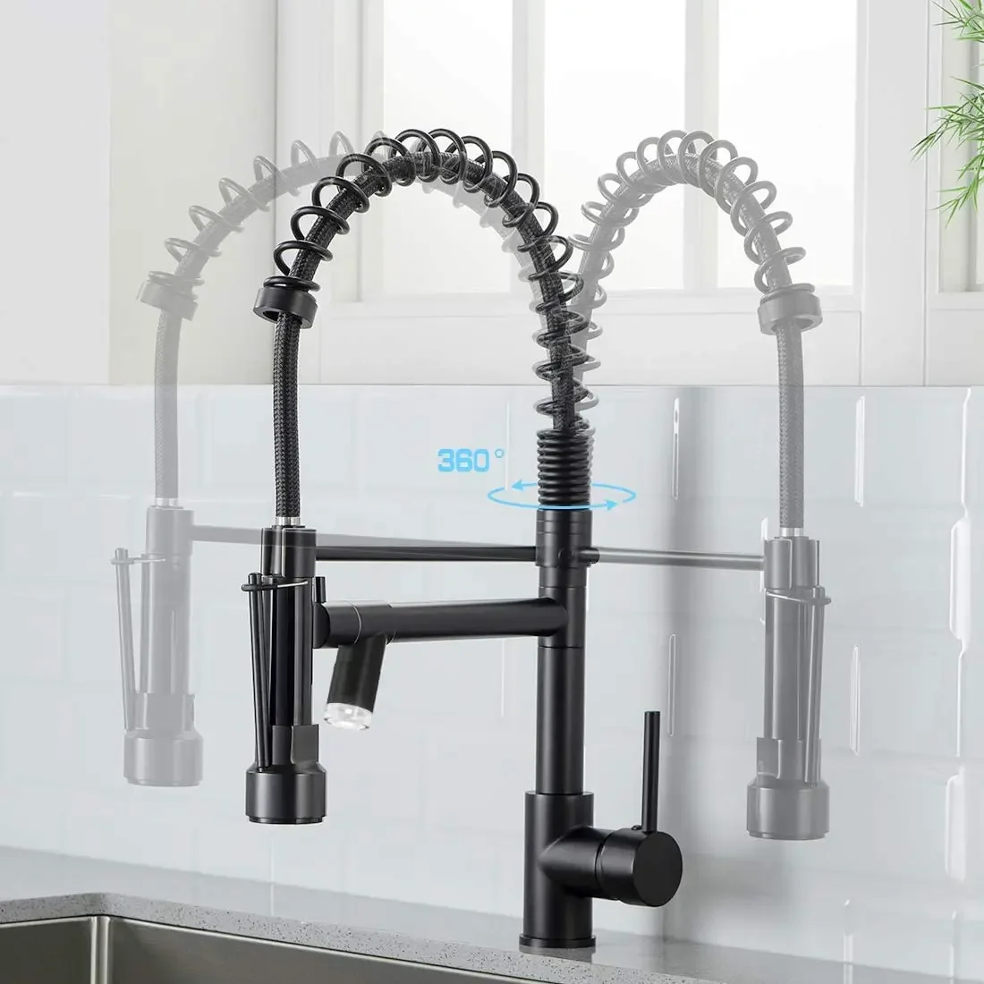005 Kitchen Sink Faucet Faucet Black Taps Pull-down Sprayer Brass Ceramic Modern Contemporary Single Handle Spring 5 Years Pull