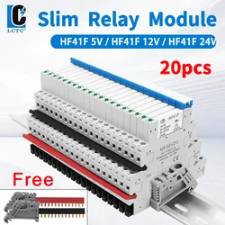 20pcs Hf41F Relay Slim Relay 5V 12V 24V DIN Rail Mounted Interface Relay Module 41F-5-ZS 41F-12-ZS4 41F-24-ZS With Led