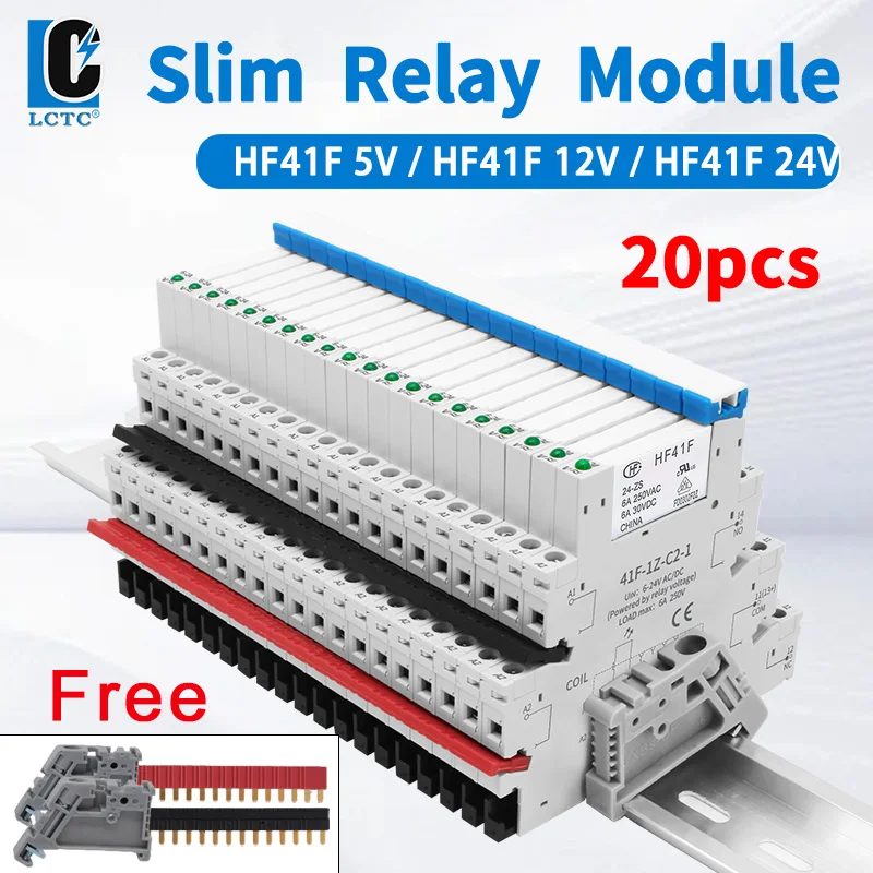 20pcs Hf41F Relay Slim Relay 5V 12V 24V DIN Rail Mounted Interface Relay Module 41F-5-ZS 41F-12-ZS4 41F-24-ZS With Led