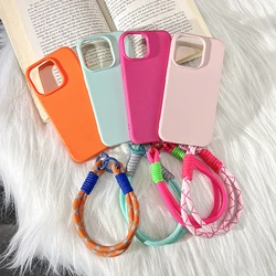 Wrist Strap Soft Protective Phone Case for IPhone 16 15 Plus 14 13 12 11 Pro Max PU Leather Wristband Silicone Shockproof Cover