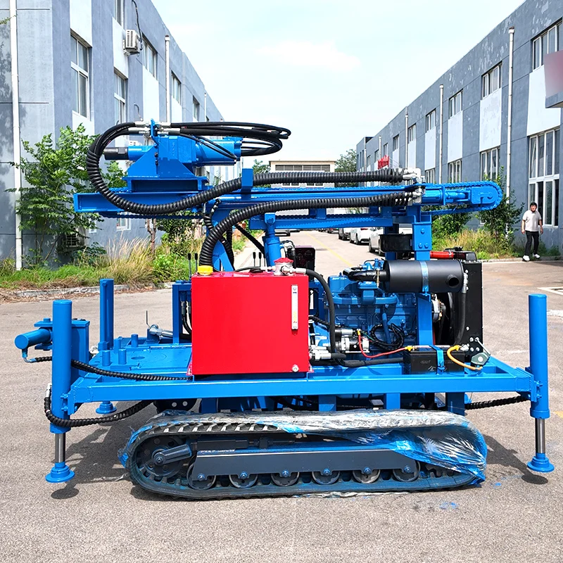 Efficient Portable Hydraulic Crawler Mounted Water Well Drilling Rig 100-200m Diesel Engine Mud Pump Rock Drilling