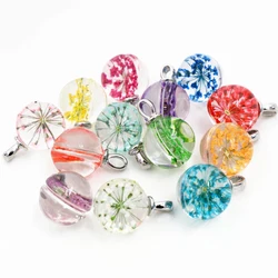 5pcs/Lot 19x15mm Hot sale Jewelry Crystal Glass Real Mix Colors Dried Flower Ball Necklace Pendant;For Women,Girl Gifts