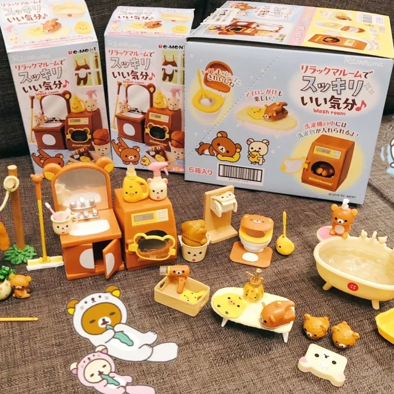 Re-Ment Rilakkuma Kuma Bathroom Model Blind Box Comfortable Collectible Toy Ornaments for Kids Gift Action Figure