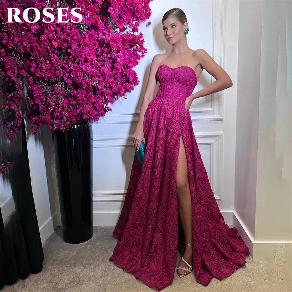 

ROSES Sweetheart Neck Special Occasion Dress Appliques Lace Formal Gown Beach Long Evening Dress With Split vestidos de fiesta