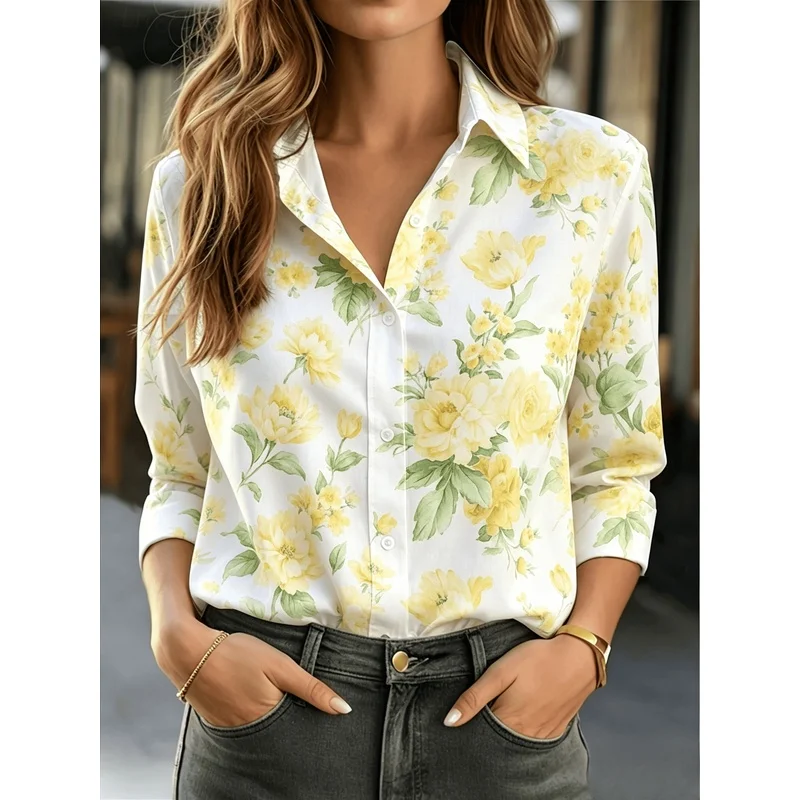 New Women's Casual Long-Sleeve Shirt with Colorful Intertwined Patterns, Full of Psychedelic and Dynamic Visual Appeal