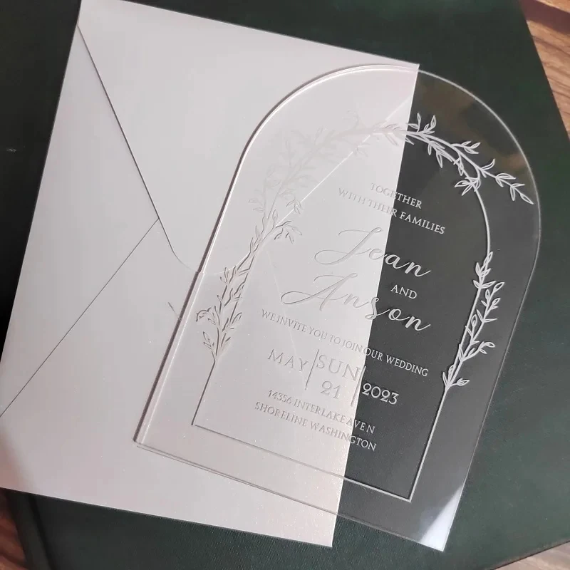 

Arch Wedding Invitation Card with Envelopes,Elegant Transparent Acrylic Card,Plexiglass,White or Color Ink Print