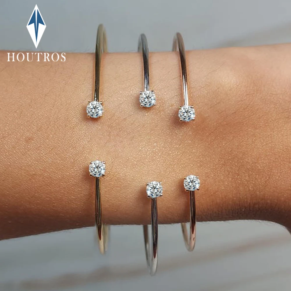 

0.5ct Moissanite Open Bangle for Women D Color Round Moissanite Cuff Bracelet S925 Silver 2 Stone Adjustable Bangle Jewelry Gift