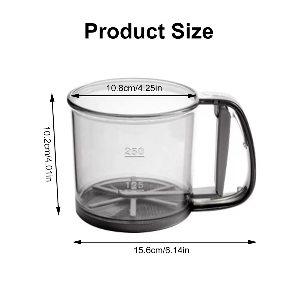 Semi-Automatic Flour Sifter with Capacity Scale Transparent Flour Sieve Handheld Sugar Powder Sieves Cup Kitchen Baking Tool