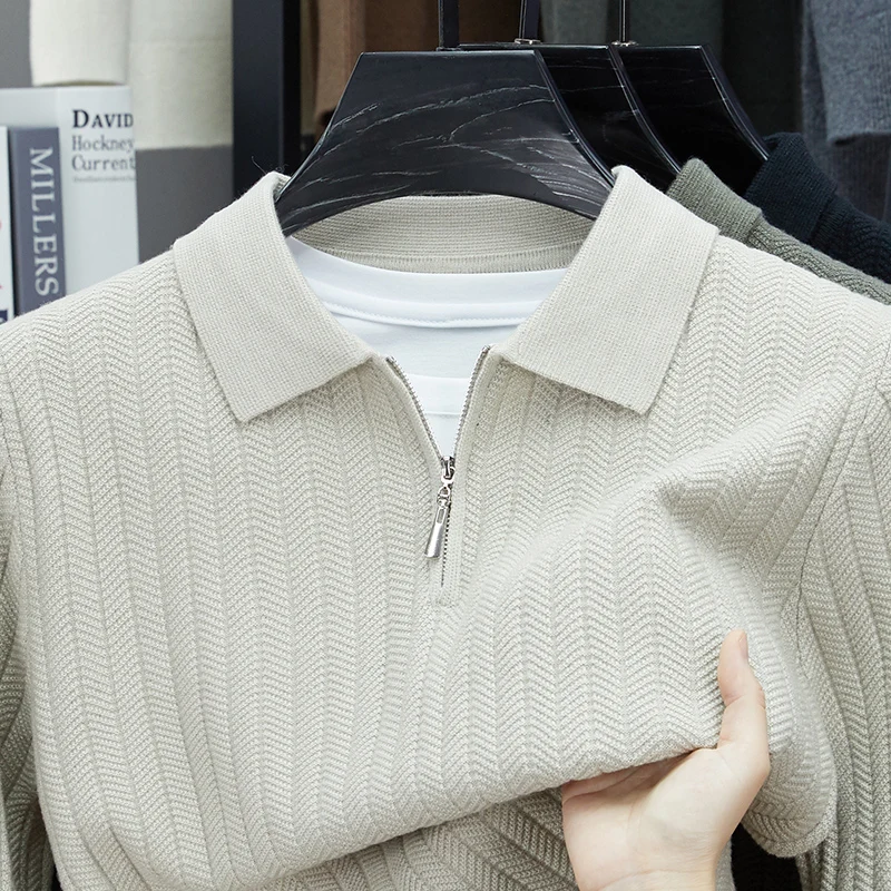 الخريف والربيع جديد الرجال تريكو مع بدوره إلى أسفل طوق طويلة الأكمام القديمة المال نمط سترة قميص بولو قاعدة طبقة قميص #3