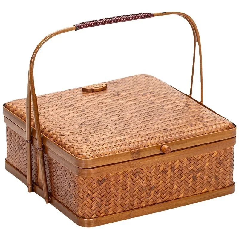 

Retro bamboo woven food box, bamboo carrying box, outdoor basket dim sum bamboo basket
