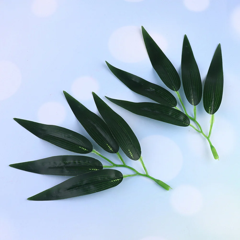 30 Pcs Faux Plant Five-leaf Small Bamboo Leaves Artificial Fake Plastic Realistic Green for Crafts Lifelike Stems Bride