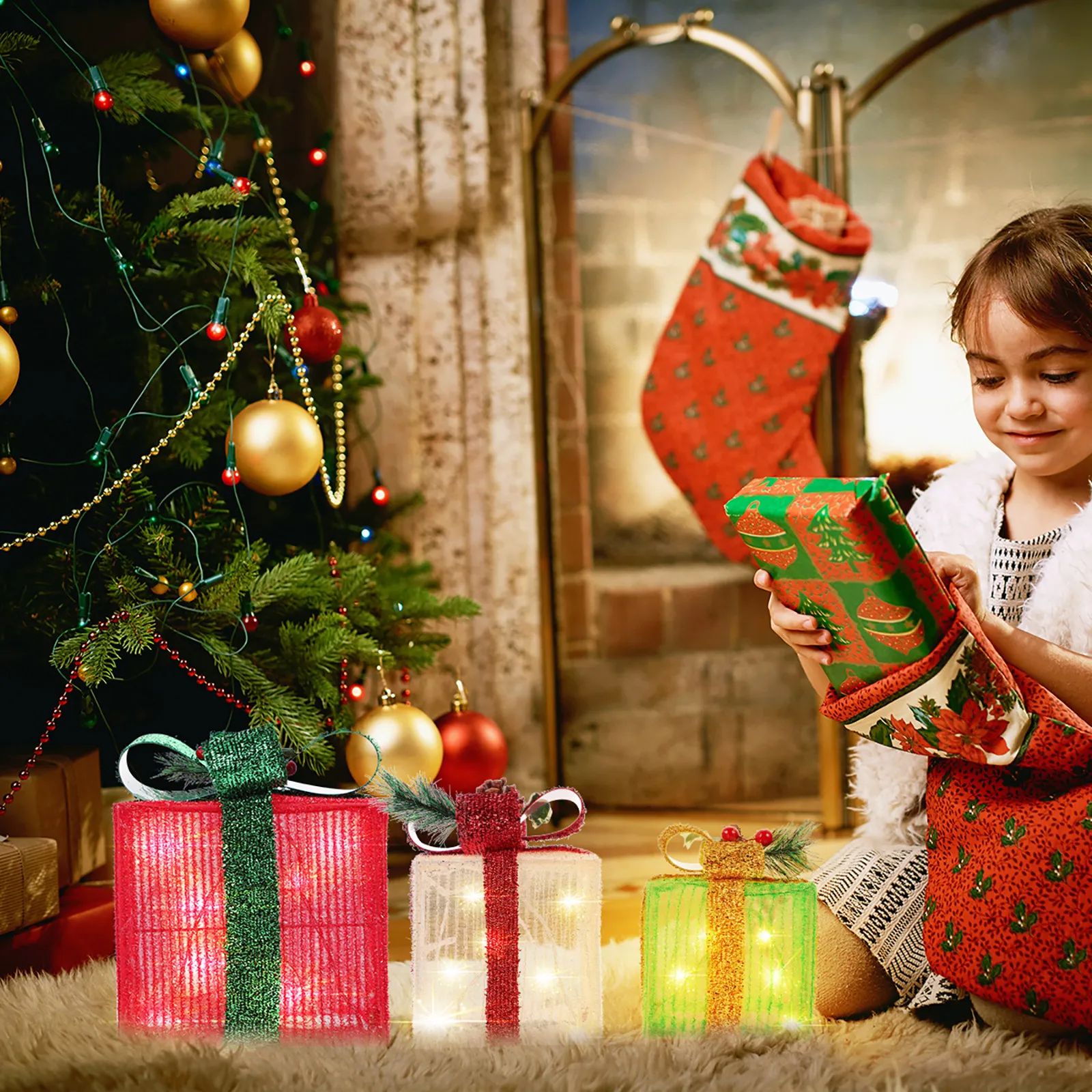 3-Pack Christmas Gift Box String Lights Decorative LED Lamp Strings Xmas Festival Atmosphere Lighting Xmas LED String Lights