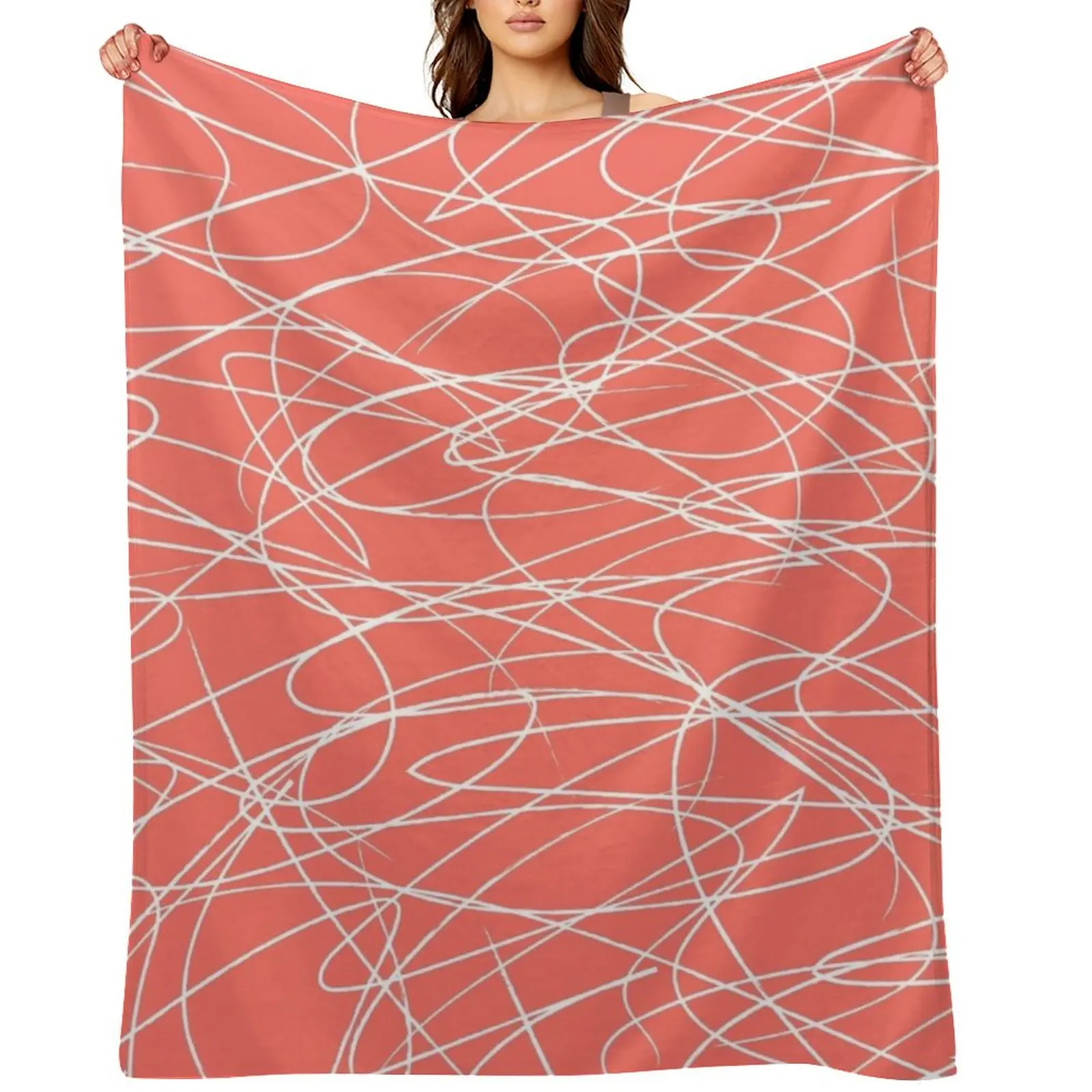 Hand Drawn Scribbles (Living Coral and White) Throw Blanket Custom for sofa Thermal Moving Furry Designers Blankets