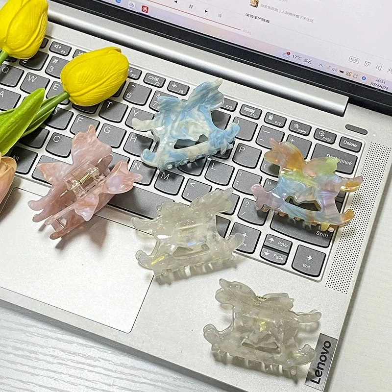 

New Colorful Rocking Horse Hair Claw Acetate Fantasy Claw Clips Fairy Princess Crab Hair Clips for Women Girl Hair Accessories