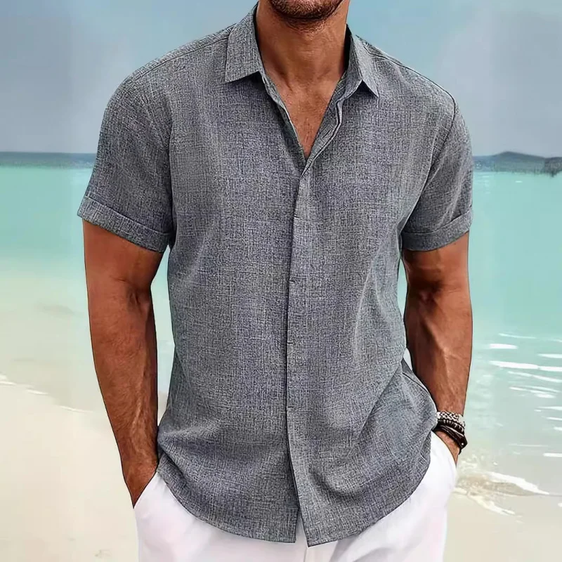 

Leisurewish ebey Men's Loose Fit Cotton Linen Shirt Beach Plus Size Short Sleeve Shirt