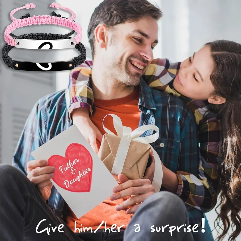 أساور على شكل قلب متطابقة لهدايا عيد الميلاد وعيد الحب من الفولاذ المقاوم للصدأ للأب والأب والابنة