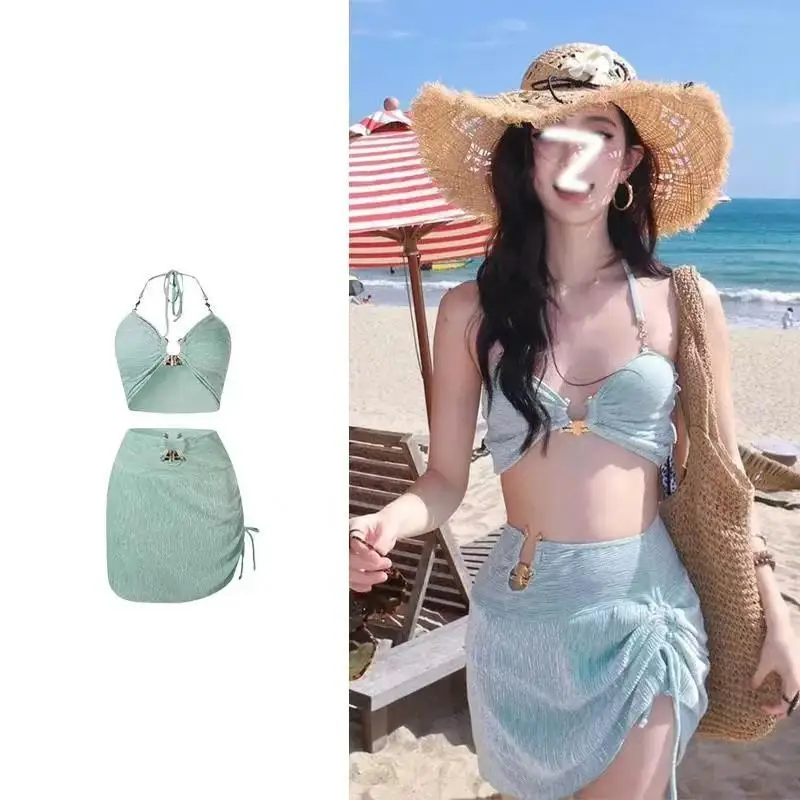 

Women's Velvet Bikini Set Beach Vaion Two-Piece Swimsuit with Chest Pad No Steel Frame Mint een Color Sport Fitn