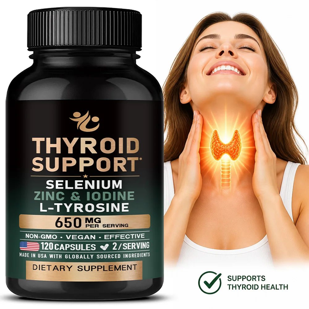 Thyroid Support for Women 21-in-1 Supplement Zinc Selenium Iodine L-Tyrosine Capsules Thyroid Selenium Zinc Supplement