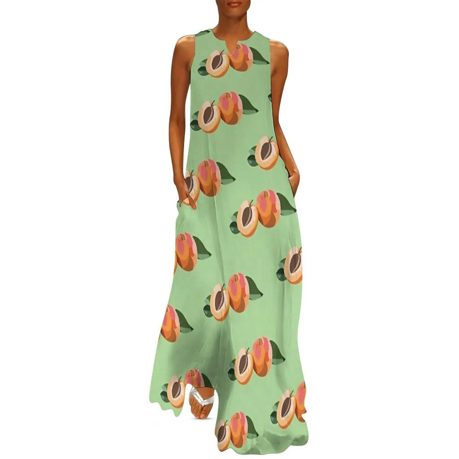 

peach print with green background Long Dress Bride dresses dresses for special events Dance dresses