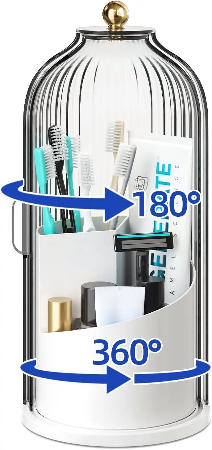 

Dustproof Toothbrush Holders with Cover for Bathrooms, Rotating Covered Tooth Brush Holder for Bathroom Counter, Dust Proof Plas
