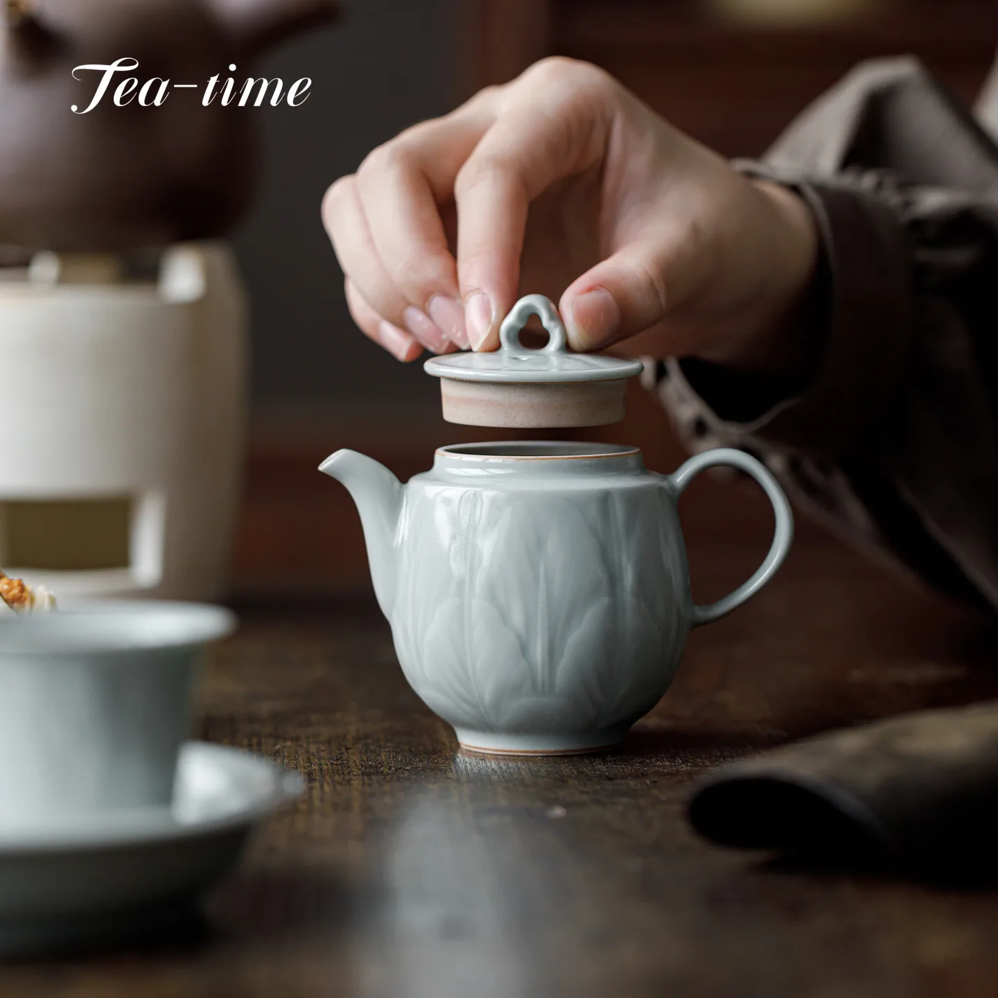 

Небесно-голубой фарфоровый чайник Ru, рельефный керамический чайник для заваривания чая, чайники с фильтром, китайская чайная церемония Пуэр