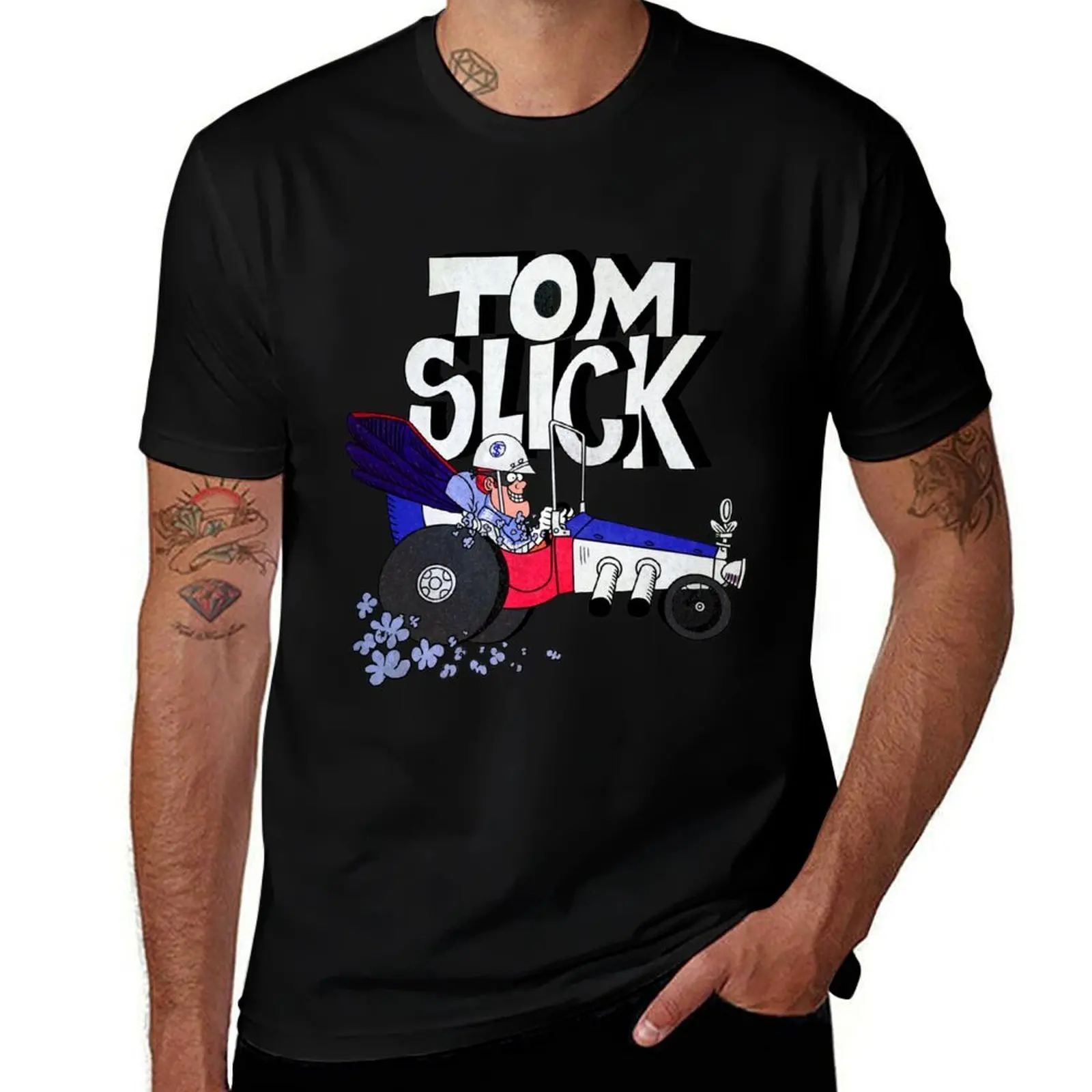 Tribute to Jay Ward Cartoons: Tom Slick in the Thunderbolt Grease Slapper with Logotype T-Shirt