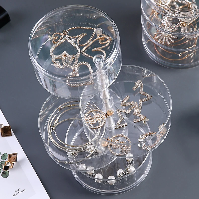 Rotating Jewelry Storage Box Multi-Layer Makeup Storage Rack Bracelet Earring Round Plastic Organizer Boxes Holder Display Rack