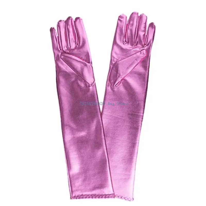 

340D Women Faux Leather Sparkly Metallic Long Gloves for Evening Dance