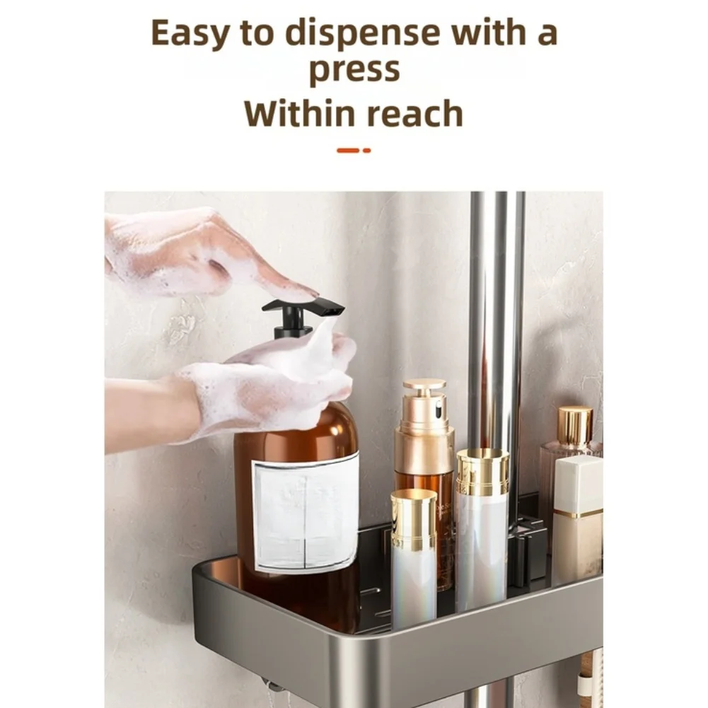 No Drill Shower Organizer Tray with Clamp for Bathroom Aluminum Shelf Fits 22-25mm Pipes Ventilated Design for Adjustable Height