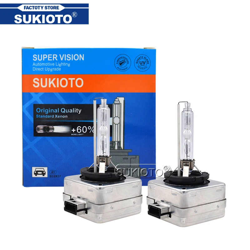 

SUKIOTO 2PCS SUPER VISION AUTHENTIC JAPAN ORIGIN D1S HID Xenon Bulb D1R D3R XENON GLOBES FAST BRIGHT ANTI-UV D1S LIGHT BULB HID
