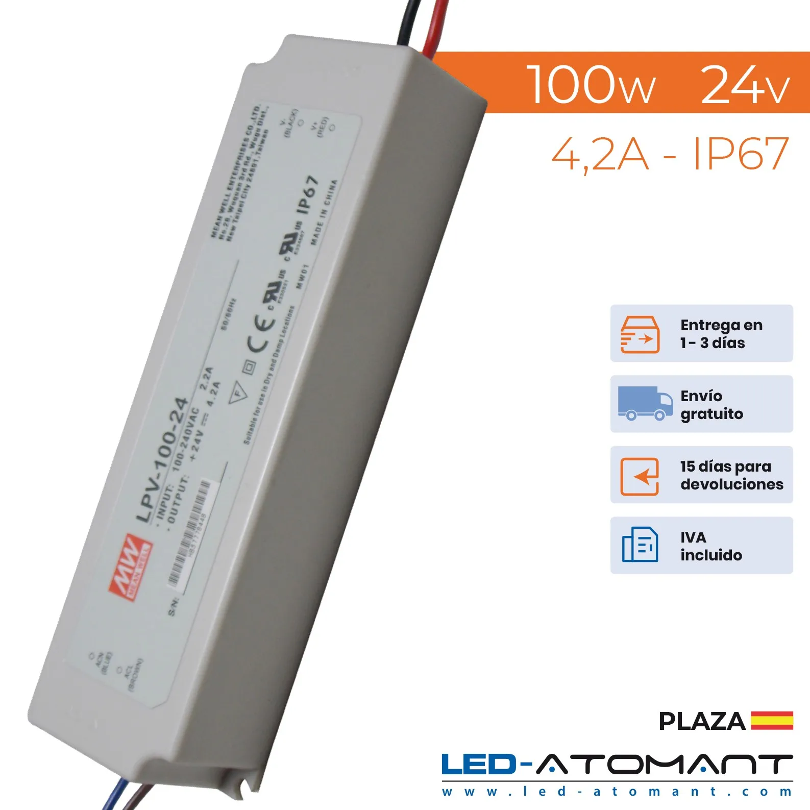 ATOMANT LED®100W 24V 4.2A IP67 power transformer voltage power supply for led strip to ++ lighting lights