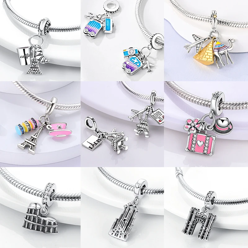 سحر السفر 925 الفضة الطائرة برج باريس قلادة صالح سوار الخرز صنع امرأة الأزياء والمجوهرات