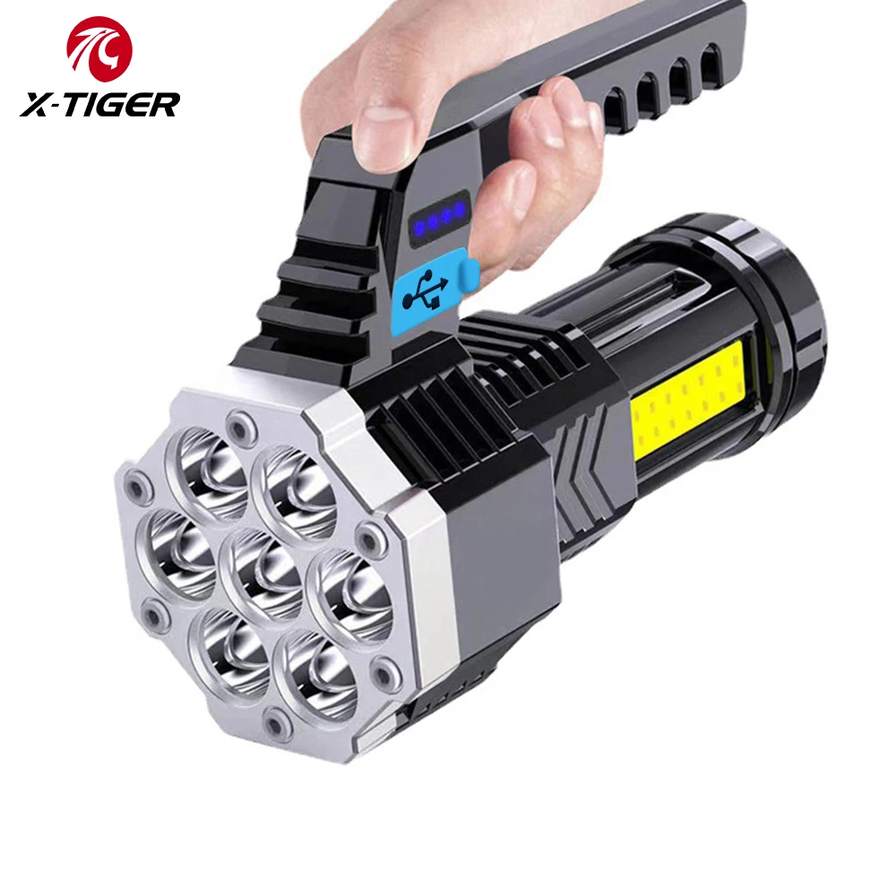 X-TIGER 1200mAh 7 LED Flashlight High Power COB Flashlights USB Rechargeable Torch Handheld Portable Outdoor Camping Hiking Lamp