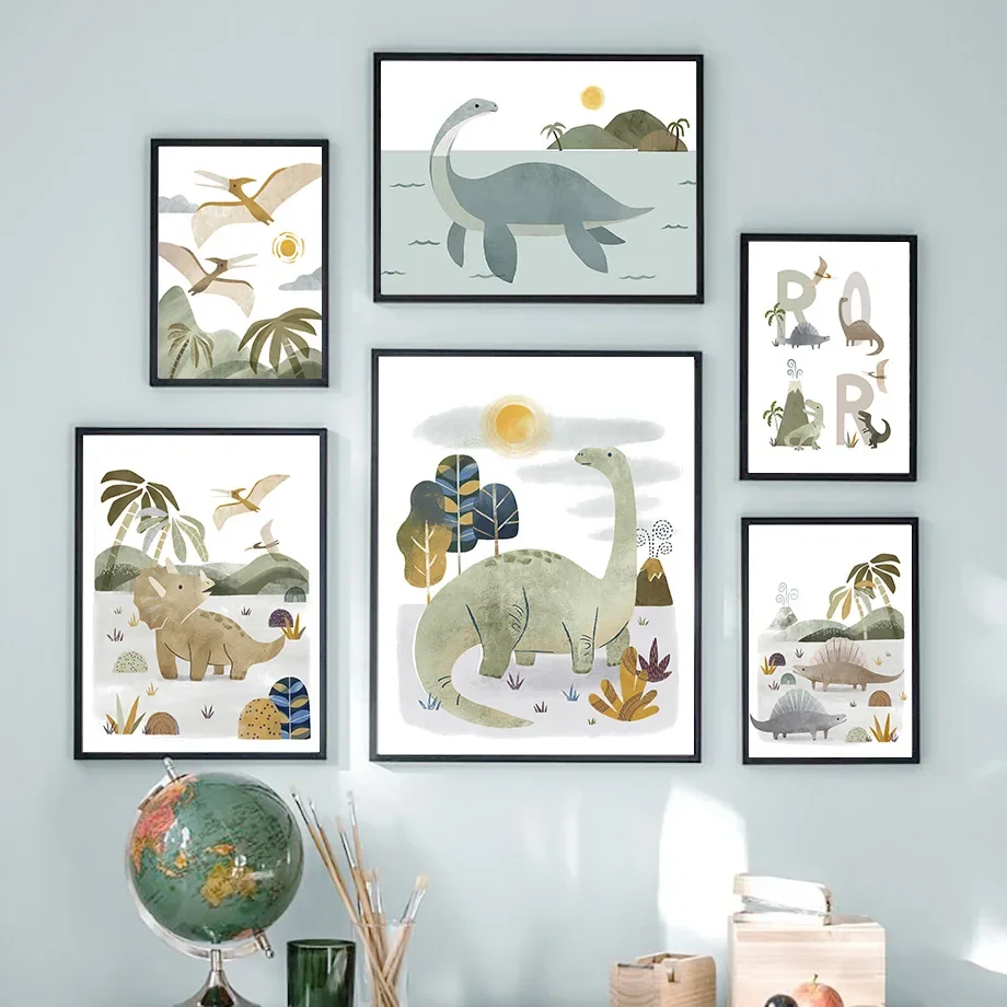 Dinosaur Brachiosaurus Tyrannosaurus Triceratops Wall Art Canvas Painting Nordic Posters And Prints Picture Baby Kids Room Decor