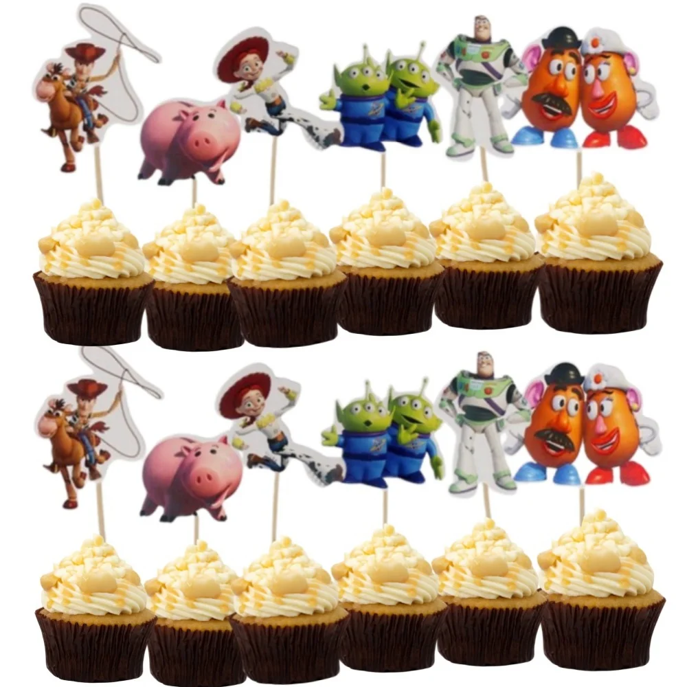 24Pcs Disney Toy Story Cake Toppers Buzz Lightyear Theme Cupcake Topper Decor Baby Shower Kids Birthday Party Cake Decorations