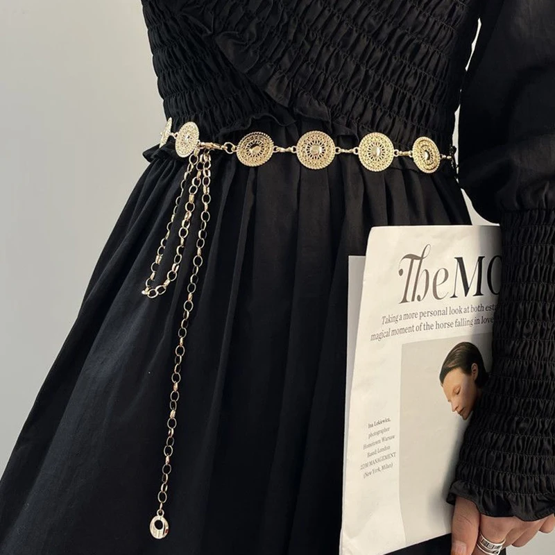 Vielseitiger, verstellbarer Taillengürtel im Bohemia-Stil, langer Taillengürtel, Kleid-Körperkette für Frauen und Mädchen, Vintage-Taillenkette mit durchbrochenem Muster – Detail 4
