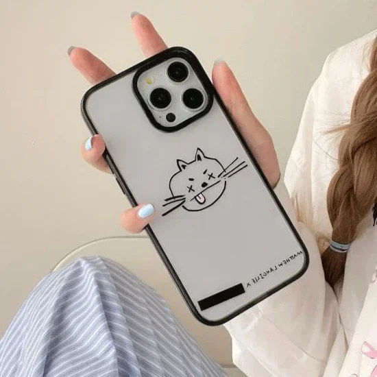 

Cute Cat 2.0 Acrylic Black Border Phone Case Cover for iPhone 11 12 13 14 15 16 Pro Max Case