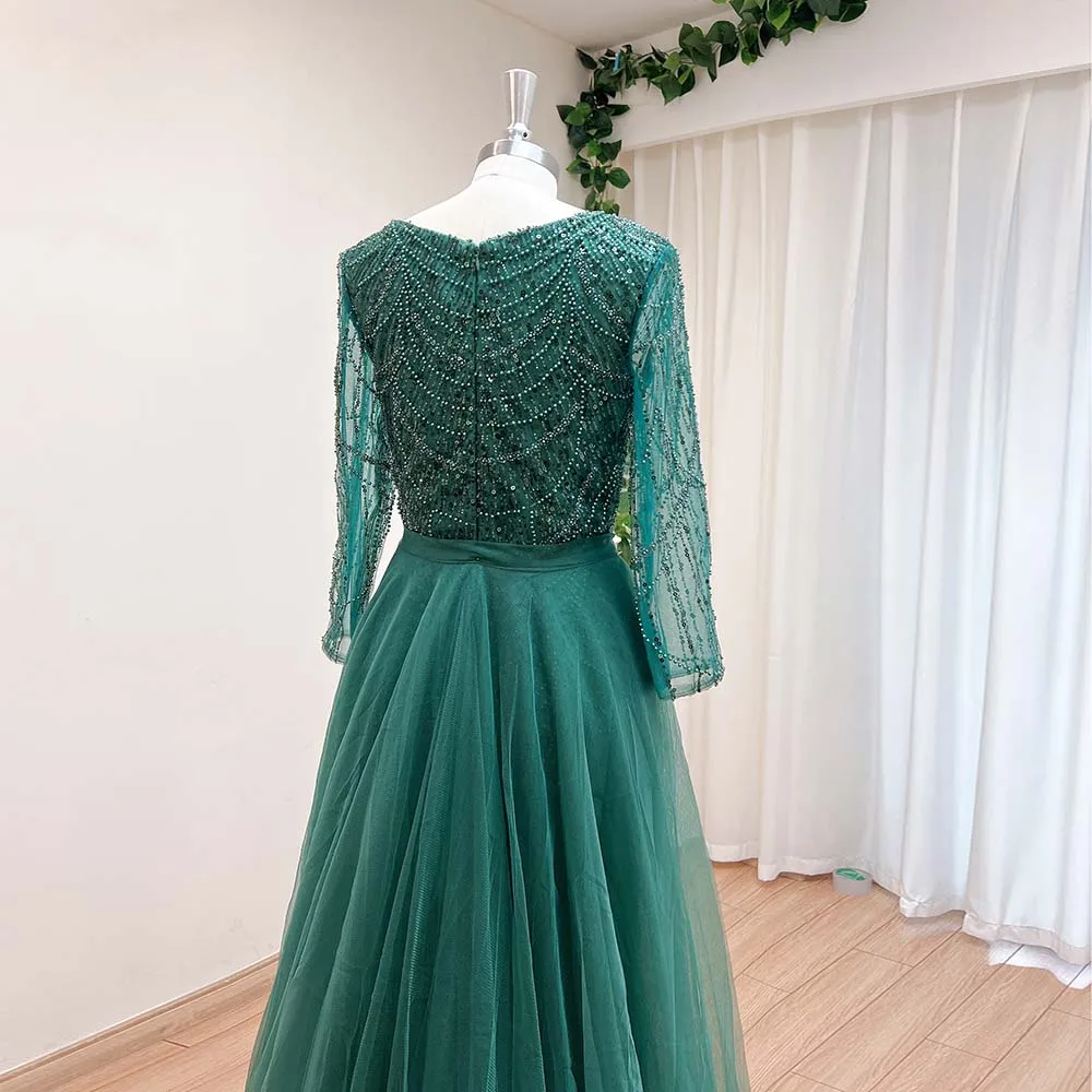 Elegant Mermaid Pearls Evening Dress for Women 2024 Long Sleeves Detachable Train Formal Prom Weddding Party Gowns Customized