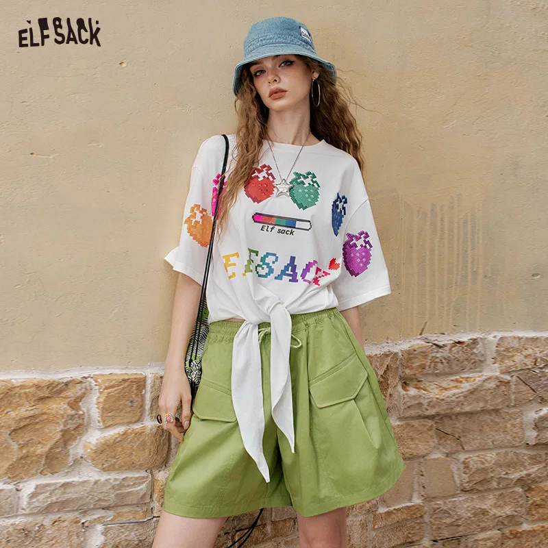 ELFSACK 2025 Summer New Arrivals Pink High Waisted Casual Shorts For Women