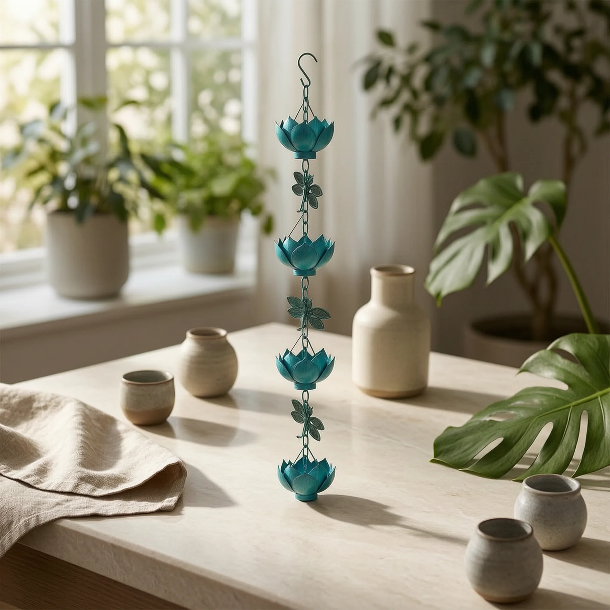Lotus Rain Chain Creative Design Lotus Flower Cup Chain Outdoor Decor Easy to Install Long-Lasting Metal for Garden