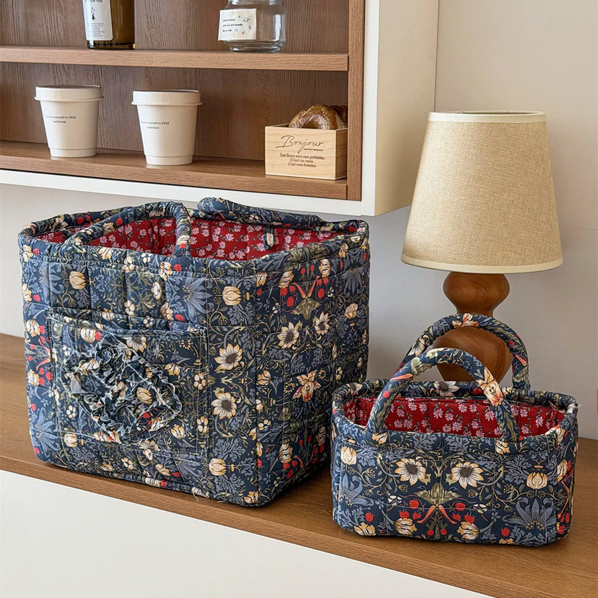 Airfriend Large Capacity Vintage Flower Organizers Basket With Handle Home Clothes Storage Basket For Pet Toys Organizer Basket