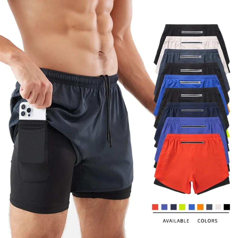 

(S-2XL)Men Women Quick-Dry Sports Shorts with Inner Liner Pouch& Zipper Pockets for Running Fitness Marathon Exercise Training