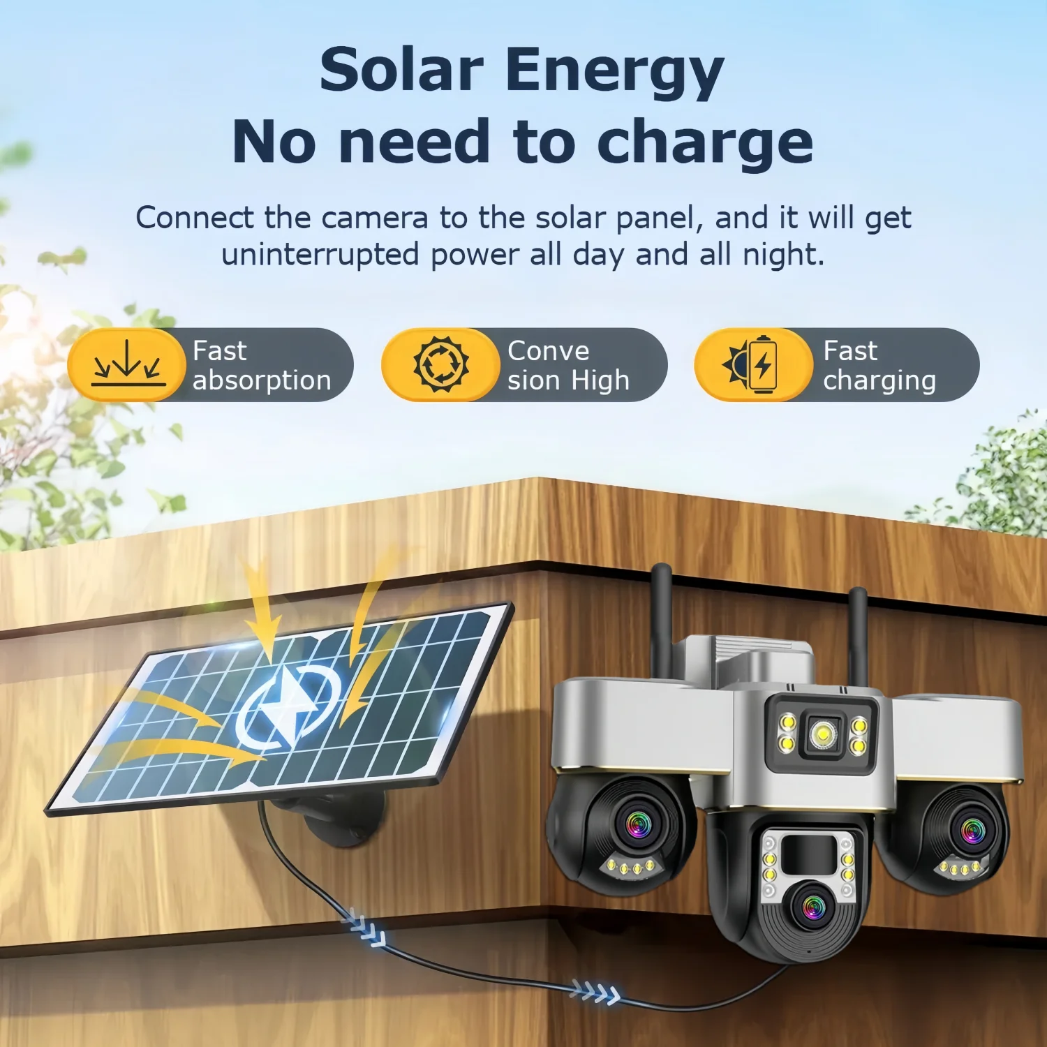 Telecamere WIFI solari da 15 MP Outdoor 3 in 1 Obiettivo PTZ Supporto di sorveglianza della batteria Visione notturna V380 PRO Telecamere di sicurezza con zoom 10X