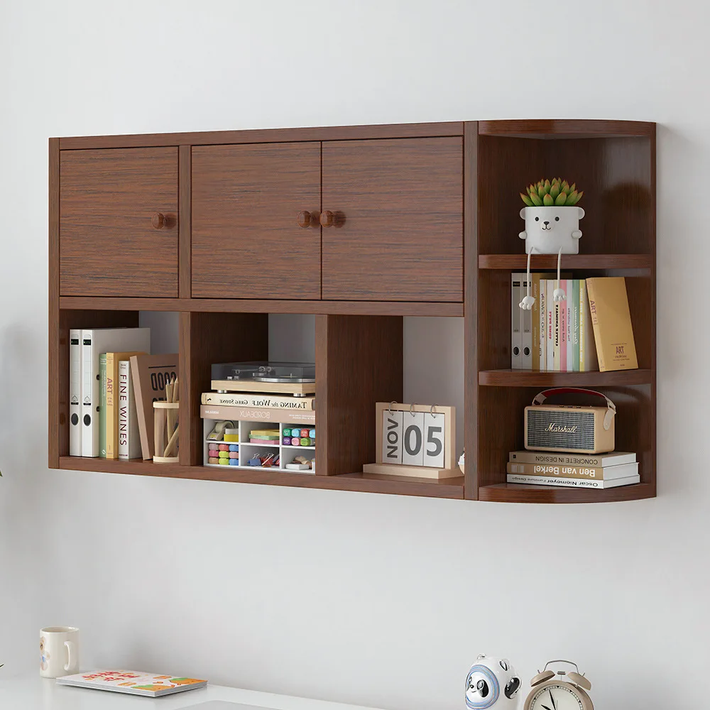 Solid wood wall-mounted bookshelf Suspended shelf No punching Internet celebrity wall cabinet Bedroom wall-mounted household