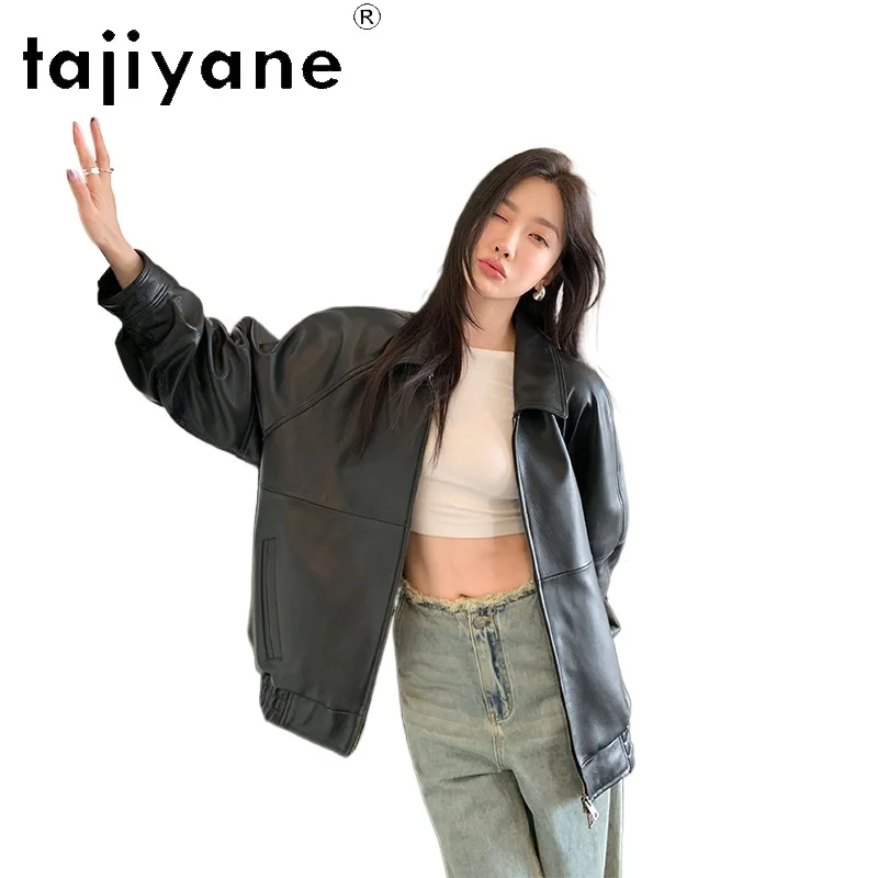TAJIYANE Veste en cuir 100% peau de mouton pour femme, veste courte élégante en cuir véritable, manteau décontracté pour femme, collection Printemps 2026, vêtements pour femme 자켓
