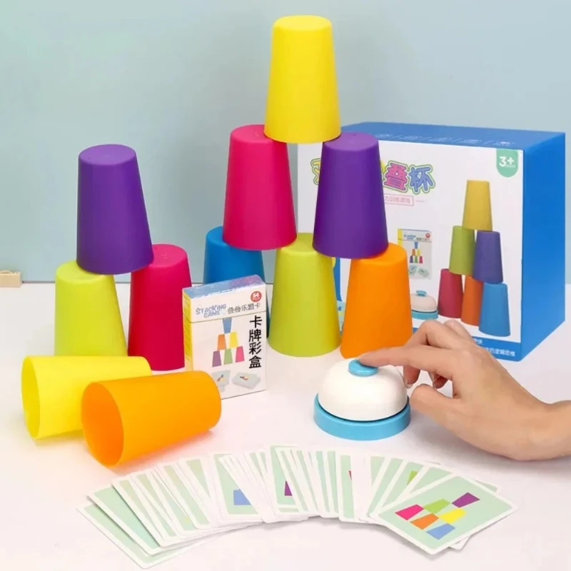 1 conjunto crianças montessori brinquedo pilha copo versus cartas de jogo de tabuleiro educacional iluminação intelectual cor cognição treinamento lógico