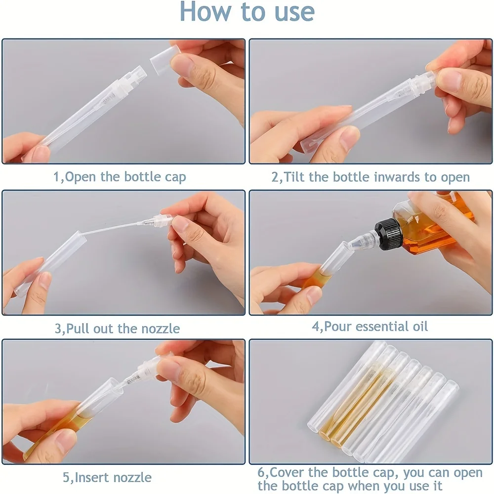 30pcs+4 Accessories 2/3/5ml Clear Plastic Spray Bottle Contains 30 Spray Bottles, 1 Pipette, 1 Funnel, 1 Dispenser, 1 Syringe