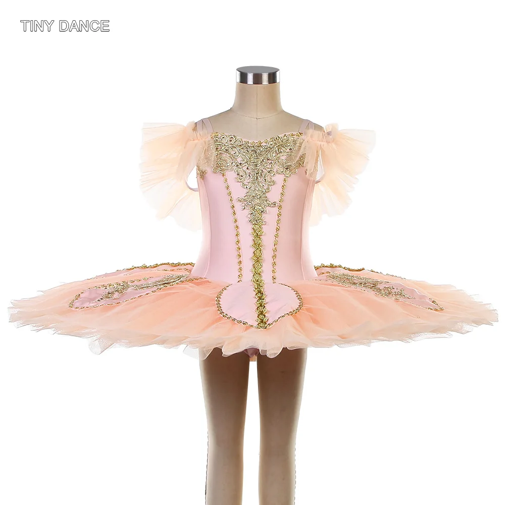 Traje de Ballet Preprofesional Rosa Pálido, Bodis de Spandex, Tutú Tipo Pancake, Vestido de Solista para Niñas y Mujeres, Disfraces de Bailarina BLL137