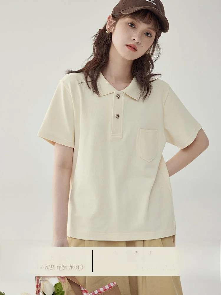 AMUU North Island Casual Classic Neck Short Sleeve T-Shirt Summer Slimming Basic Style Women's Cotton Top